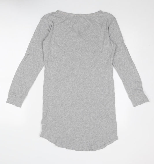 Marks and Spencer Womens Grey Cotton T-Shirt Dress Size 10 V-Neck Button