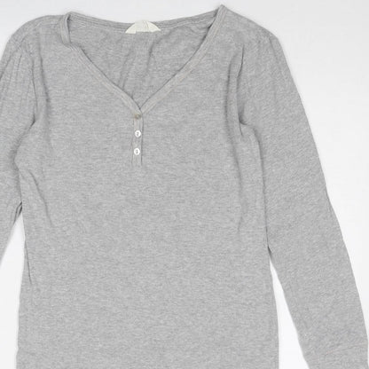 Marks and Spencer Womens Grey Cotton T-Shirt Dress Size 10 V-Neck Button