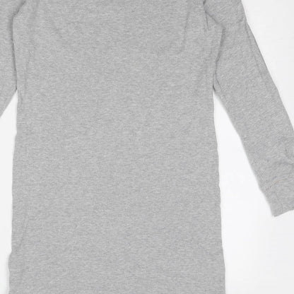 Marks and Spencer Womens Grey Cotton T-Shirt Dress Size 10 V-Neck Button