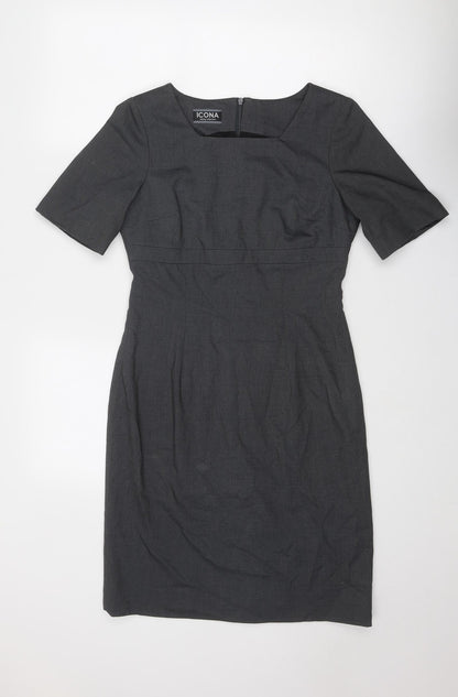 Icona Womens Grey Polyester Pencil Dress Size 8 Square Neck Zip