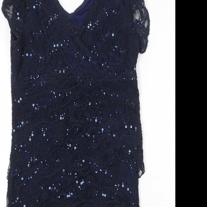 Scarlett Nite Womens Blue Nylon Sheath Size 8 V-Neck Zip