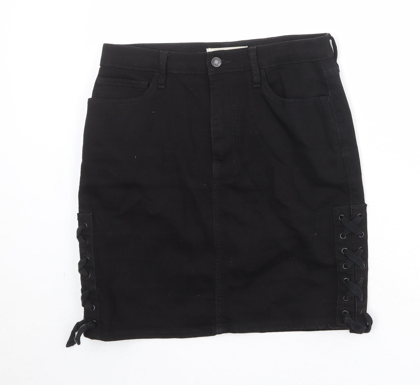 Gap Womens Black Cotton A-Line Skirt Size 29 in Zip