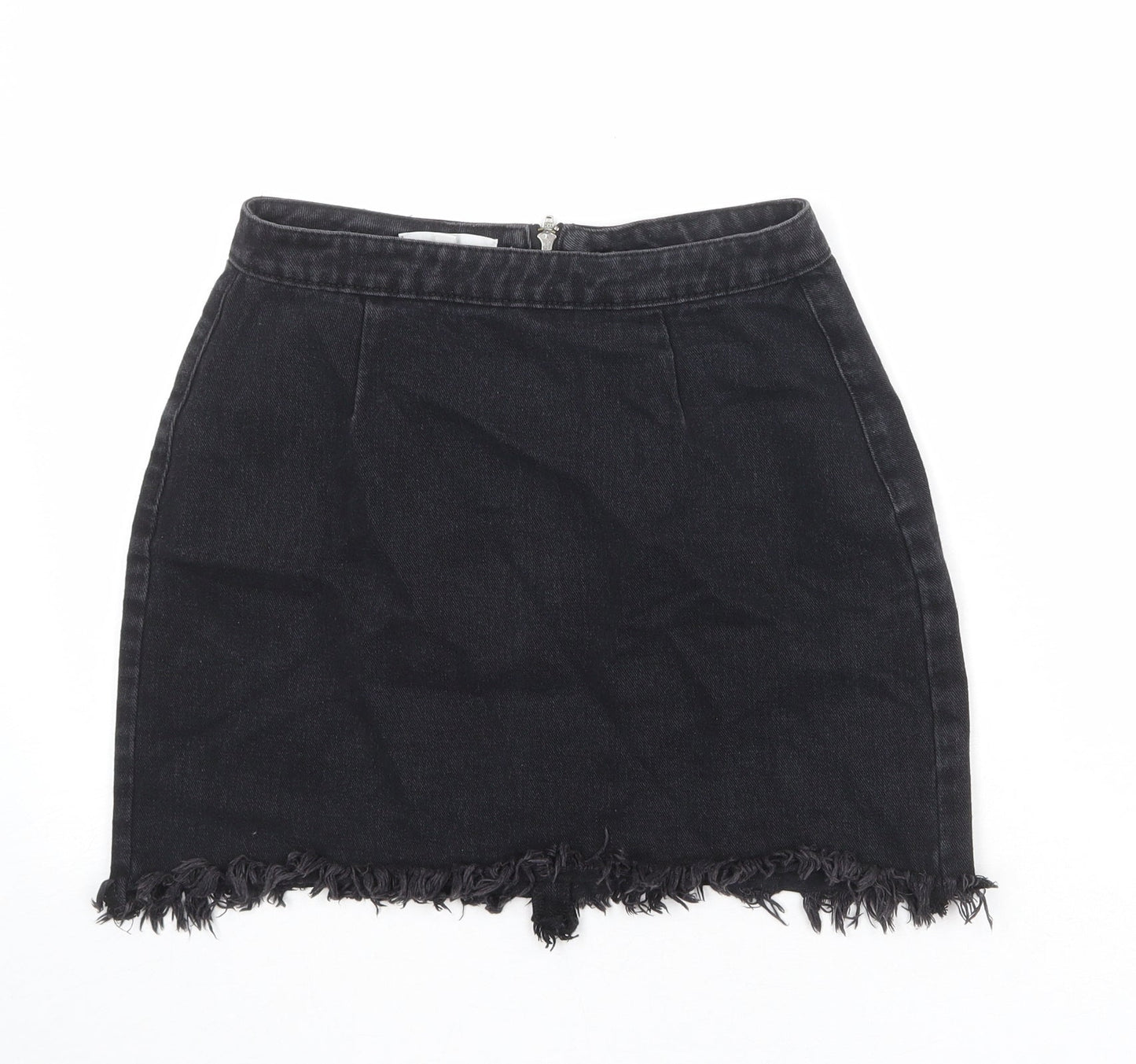 Missguided Womens Black Cotton A-Line Skirt Size 10 Zip