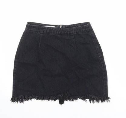 Missguided Womens Black Cotton A-Line Skirt Size 10 Zip