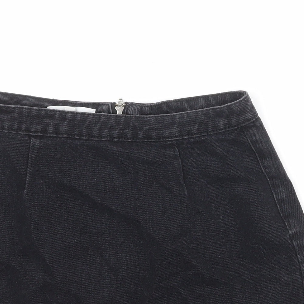 Missguided Womens Black Cotton A-Line Skirt Size 10 Zip