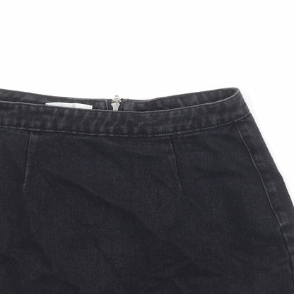 Missguided Womens Black Cotton A-Line Skirt Size 10 Zip