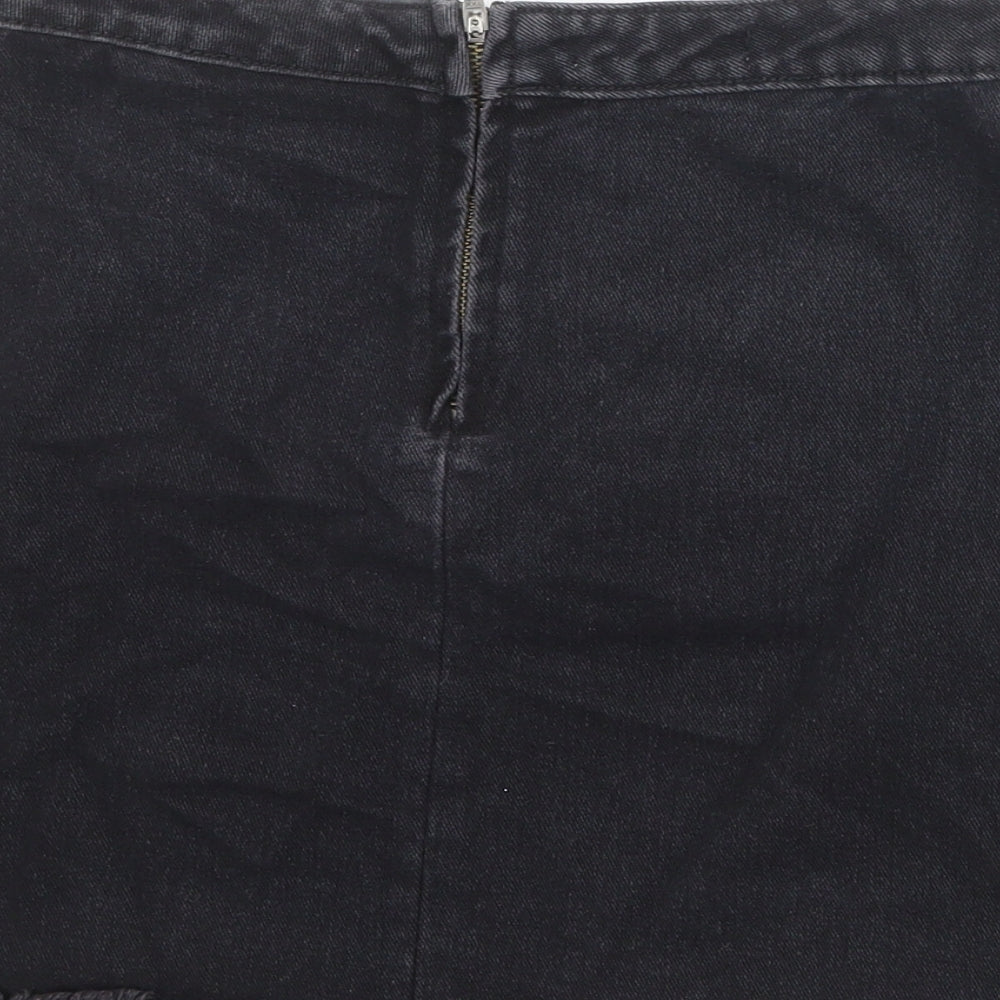 Missguided Womens Black Cotton A-Line Skirt Size 10 Zip