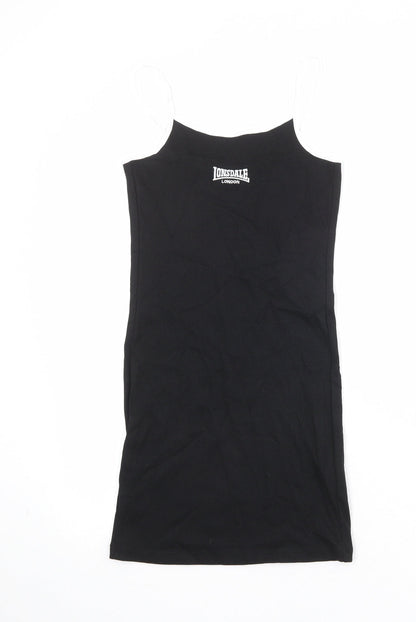 Lonsdale Womens Black Cotton Tank Dress Size 8 Round Neck Pullover