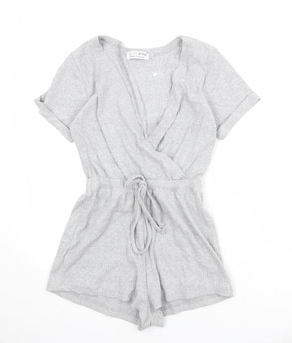 In the Style Womens Grey Cotton Playsuit One-Piece Size 4 Pullover