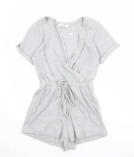 In the Style Womens Grey Cotton Playsuit One-Piece Size 4 Pullover