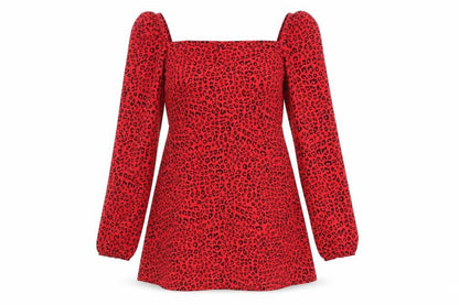 Divided by H&M Womens Red Animal Print Polyester A-Line Size 10 Sweetheart Zip - Leopard Print