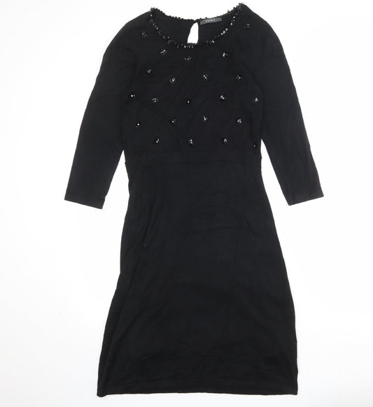 Esprit Womens Black Viscose A-Line Size M Round Neck Button