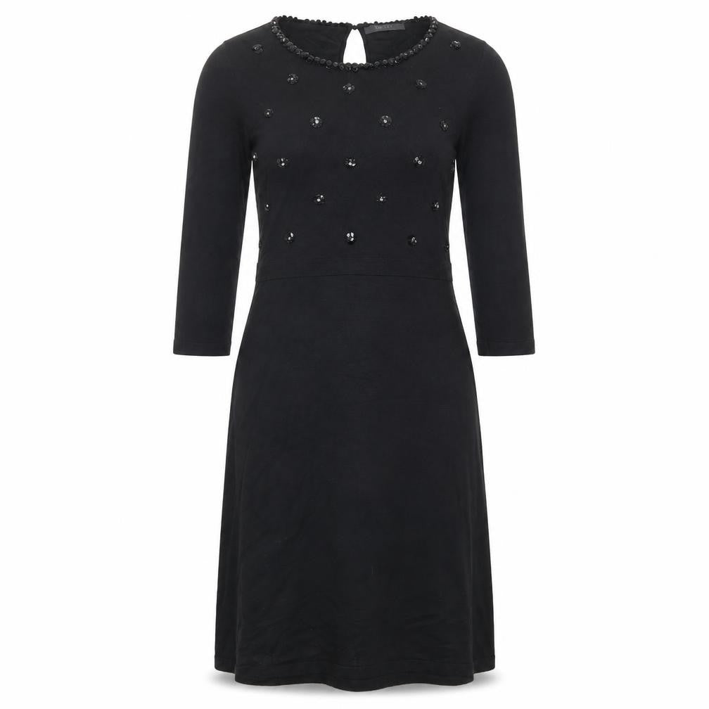 ESPRIT Womens Black Viscose A-Line Size M Round Neck Button