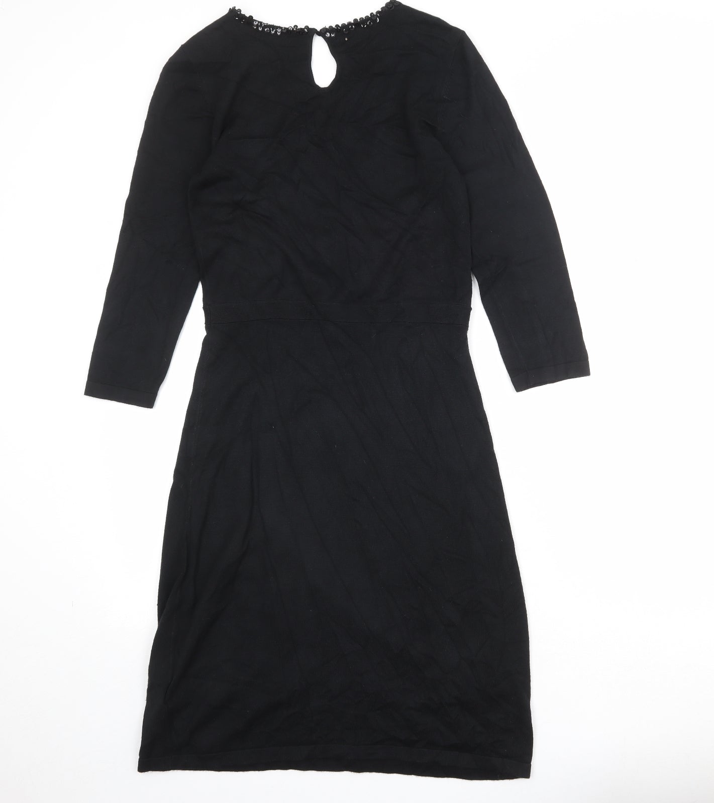 Esprit Womens Black Viscose A-Line Size M Round Neck Button