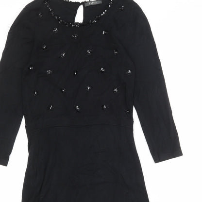 Esprit Womens Black Viscose A-Line Size M Round Neck Button