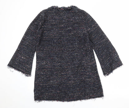 Zara Womens Black Geometric Cotton Jumper Dress Size M V-Neck Pullover