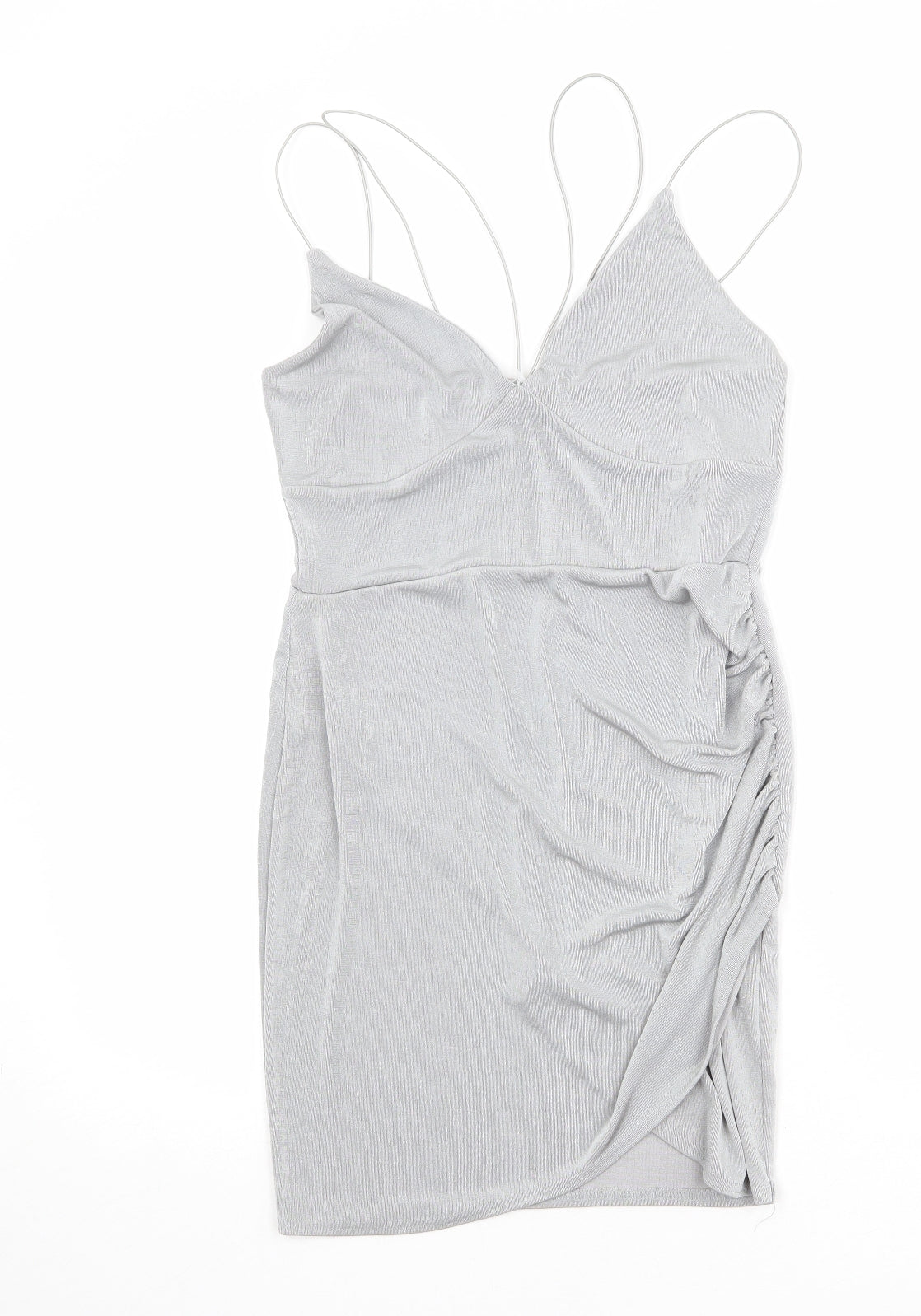 Boohoo Womens Grey Polyester Bodycon Size 12 V-Neck Pullover