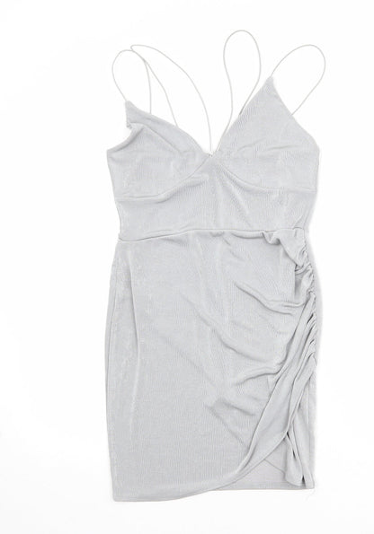 Boohoo Womens Grey Polyester Bodycon Size 12 V-Neck Pullover