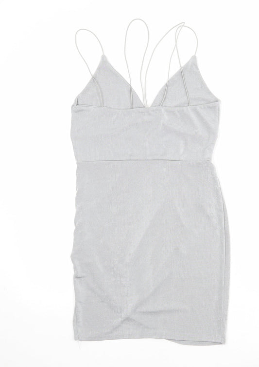 Boohoo Womens Grey Polyester Bodycon Size 12 V-Neck Pullover