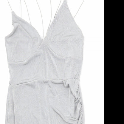 Boohoo Womens Grey Polyester Bodycon Size 12 V-Neck Pullover