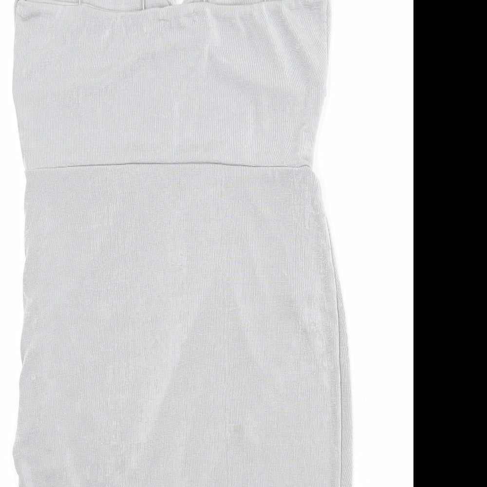 Boohoo Womens Grey Polyester Bodycon Size 12 V-Neck Pullover