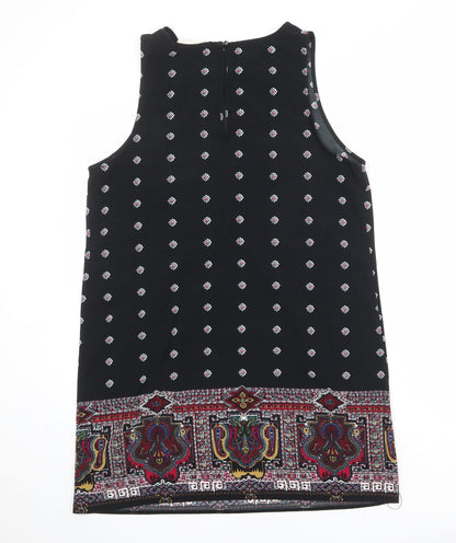 Staring at Stars Womens Black Geometric Polyester Tank Dress Size L Round Neck Button