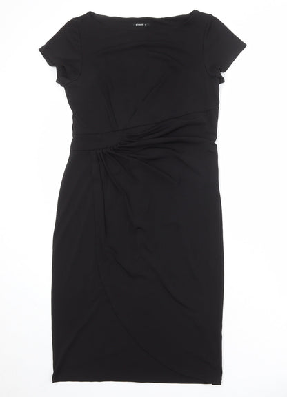 Roman Womens Black Polyester Shift Size 10 Round Neck Pullover - Twist Detail
