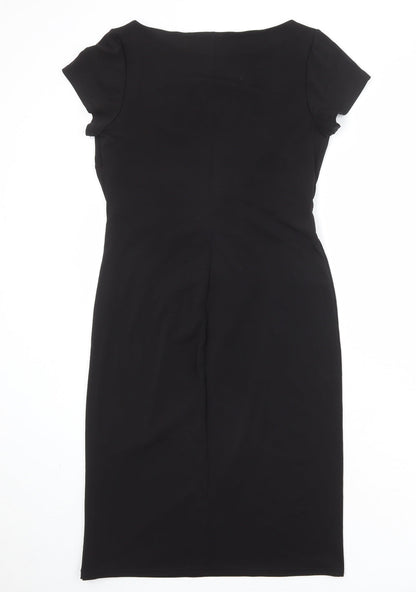 Roman Womens Black Polyester Shift Size 10 Round Neck Pullover - Twist Detail