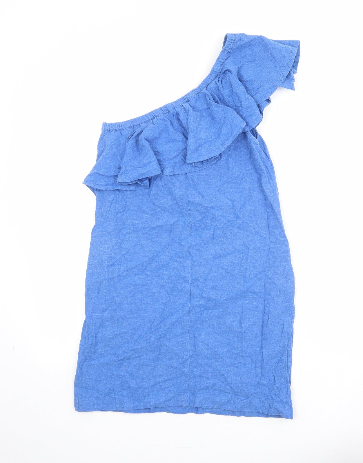 Warehouse Womens Blue Cotton Mini Size 10 Off the Shoulder Zip - Asymmetric Neckline