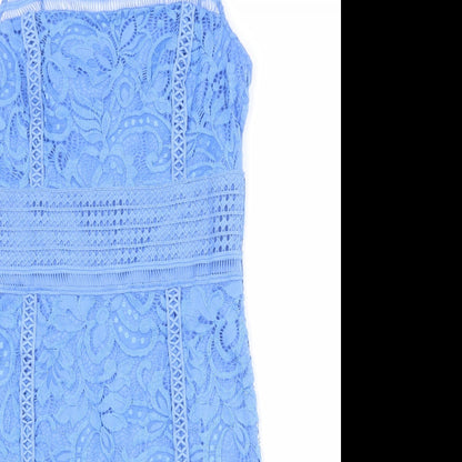 Topshop Womens Blue Polyester Sheath Size 10 Square Neck Zip