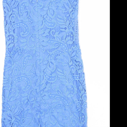 Topshop Womens Blue Polyester Sheath Size 10 Square Neck Zip