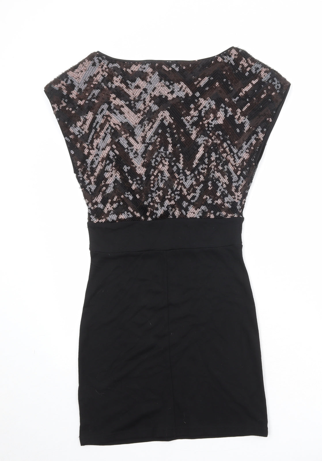 H&M Womens Black Polyester Pencil Dress Size 10 Boat Neck Pullover
