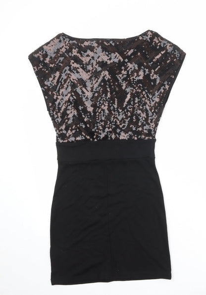 H&M Womens Black Polyester Pencil Dress Size 10 Boat Neck Pullover