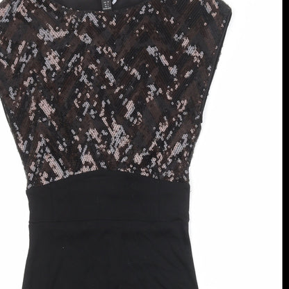 H&M Womens Black Polyester Pencil Dress Size 10 Boat Neck Pullover
