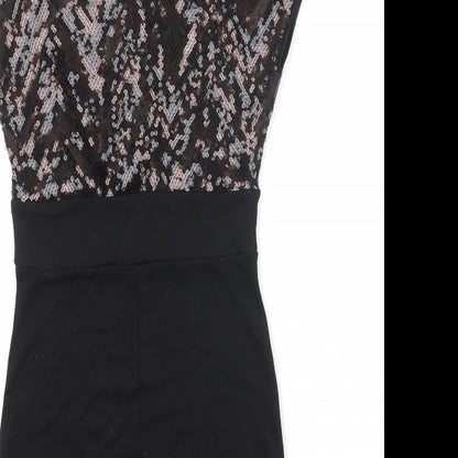 H&M Womens Black Polyester Pencil Dress Size 10 Boat Neck Pullover