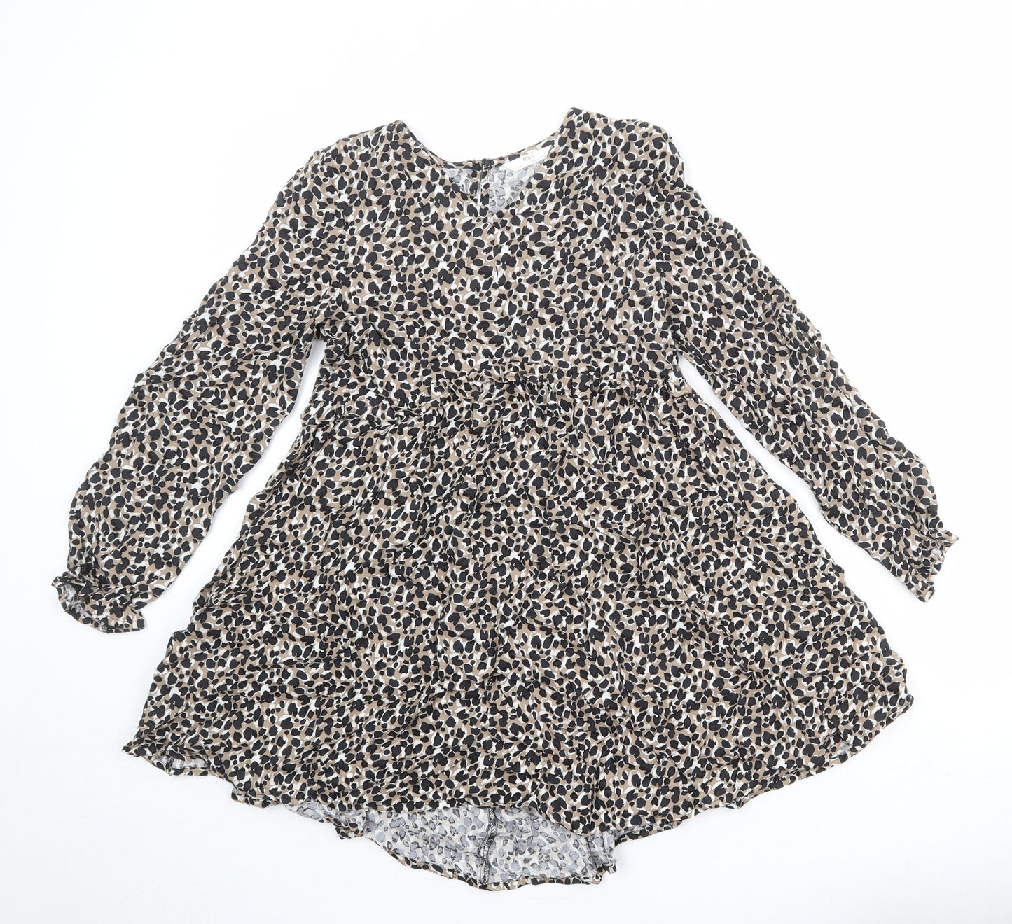 Marks and Spencer Girls Multicoloured Animal Print Viscose A-Line Size 12-13 Years V-Neck Button - Cheetah Print