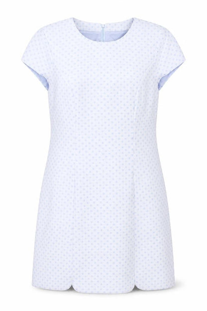 Savida Womens Blue Polka Dot Polyester Shift Size 14 Round Neck Zip