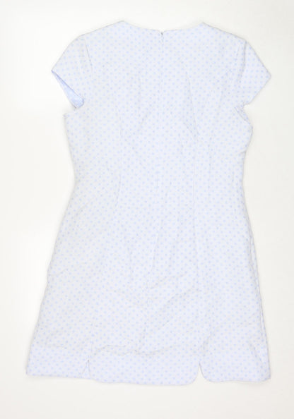 Savida Womens Blue Polka Dot Polyester Shift Size 14 Round Neck Zip