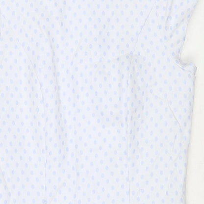 Savida Womens Blue Polka Dot Polyester Shift Size 14 Round Neck Zip