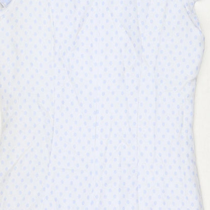 Savida Womens Blue Polka Dot Polyester Shift Size 14 Round Neck Zip