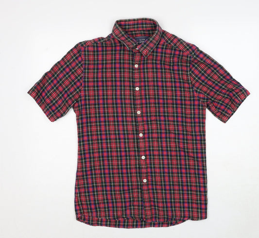 Topshop Mens Multicoloured Plaid Cotton Button-Up Size S Collared Button