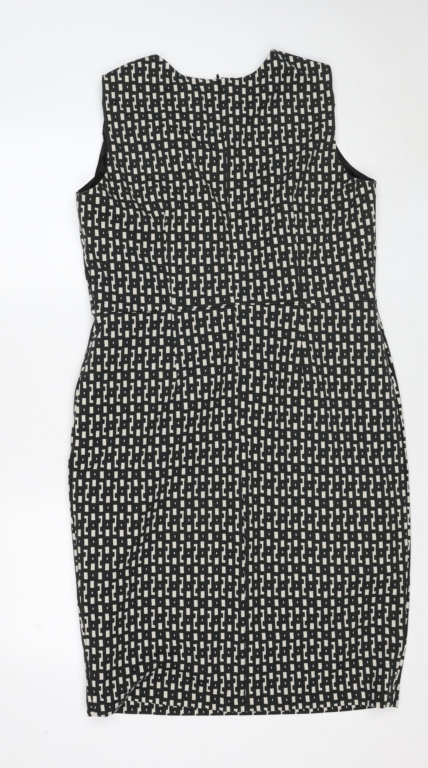 Linea Womens Black Geometric Polyester Shift Size 14 Round Neck Zip