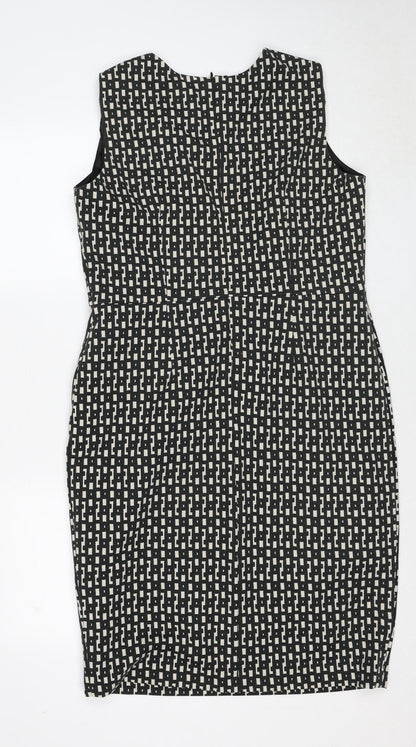 Linea Womens Black Geometric Polyester Shift Size 14 Round Neck Zip