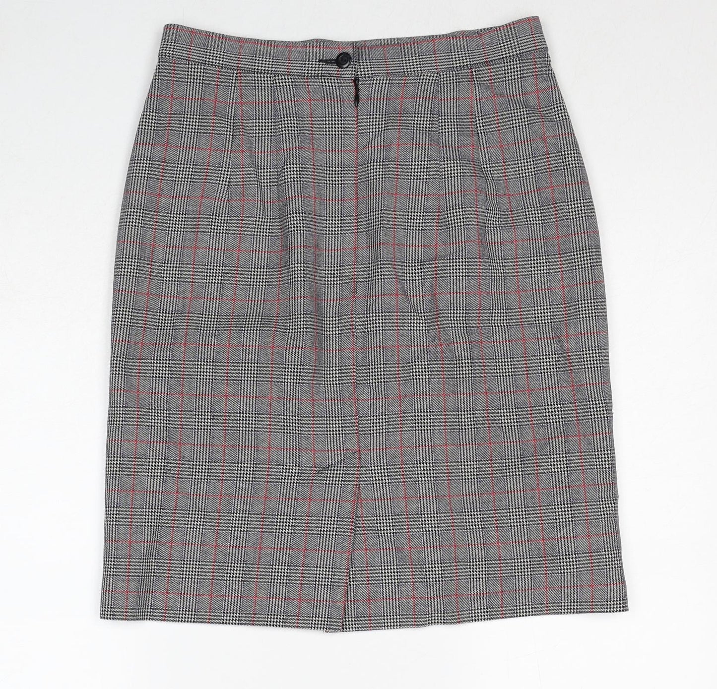 Marks and Spencer Womens Grey Plaid Polyester A-Line Skirt Size 10 Zip