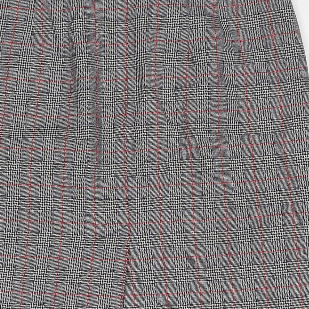 Marks and Spencer Womens Grey Plaid Polyester A-Line Skirt Size 10 Zip