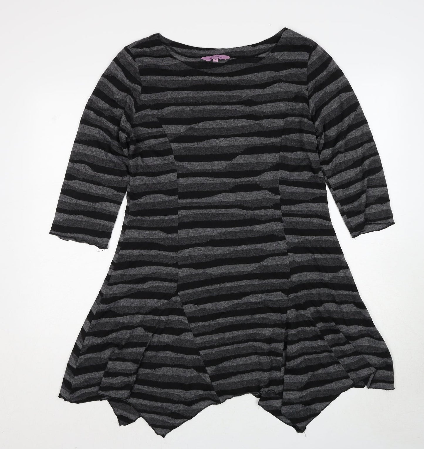 Epilogue Womens Grey Striped Polyester A-Line Size 14 Round Neck Pullover