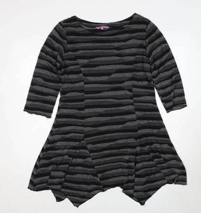 Epilogue Womens Grey Striped Polyester A-Line Size 14 Round Neck Pullover