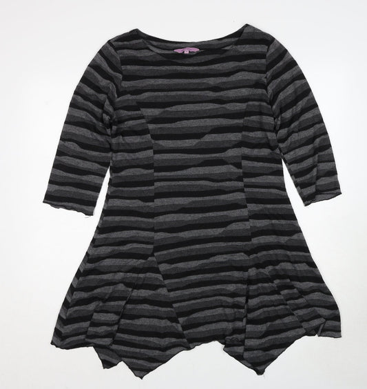 Epilogue Womens Grey Striped Polyester A-Line Size 14 Round Neck Pullover