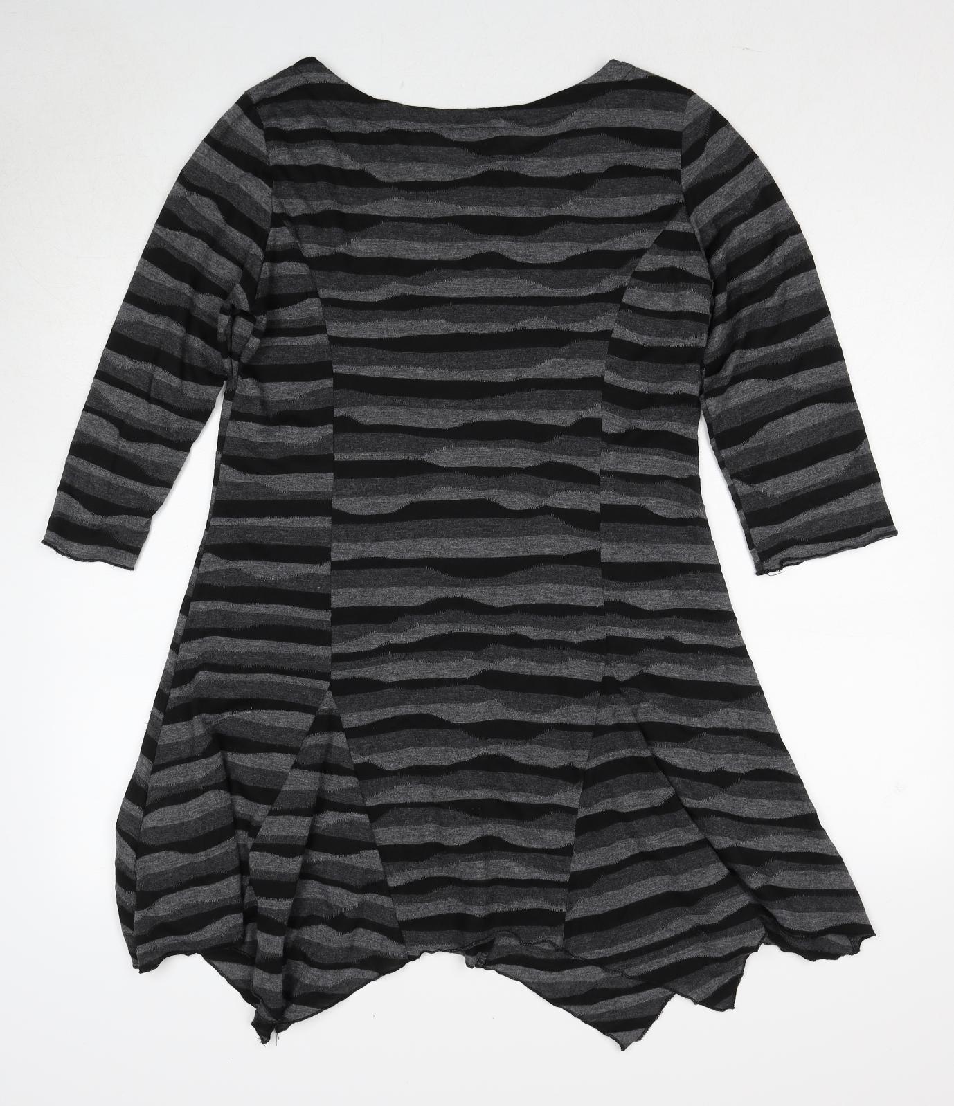 Epilogue Womens Grey Striped Polyester A-Line Size 14 Round Neck Pullover