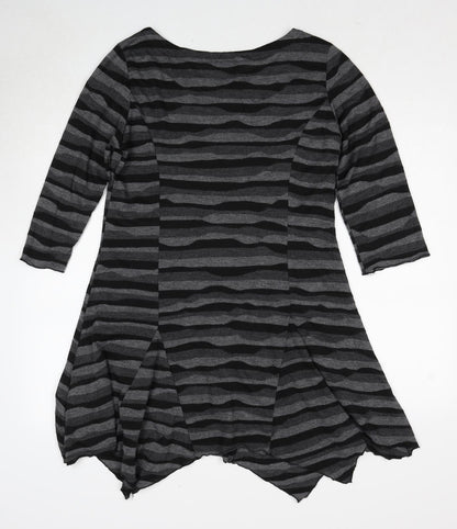 Epilogue Womens Grey Striped Polyester A-Line Size 14 Round Neck Pullover